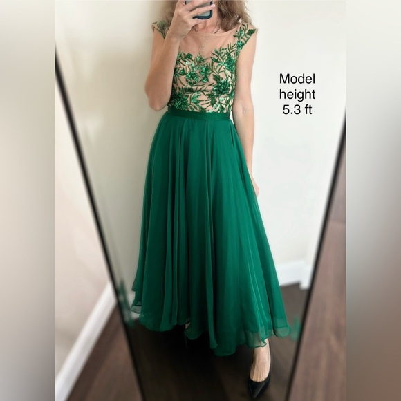 Sherry Hill emerald green evening maxi dress size US 2 Petite - Picture 2 of 16